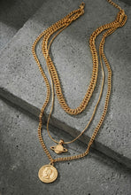 3 Row Mixed Chain With Planet And Coin Pendant Necklace