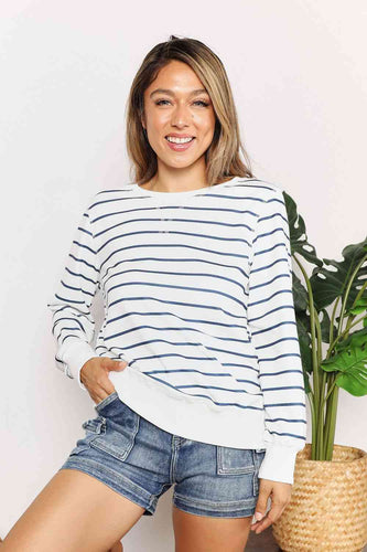 Double Take Striped Long Sleeve Round Neck Top**