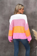 Color Block Round Neck Dropped Shoulder Sweater**