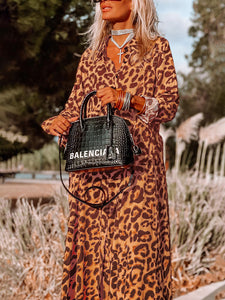 Leopard Buttoned Maxi Dress**
