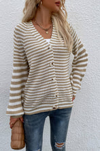 Striped V-Neck Button-Down Cardigan**