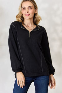 BiBi Half Zip Brushed Terry Long Sleeve Top**