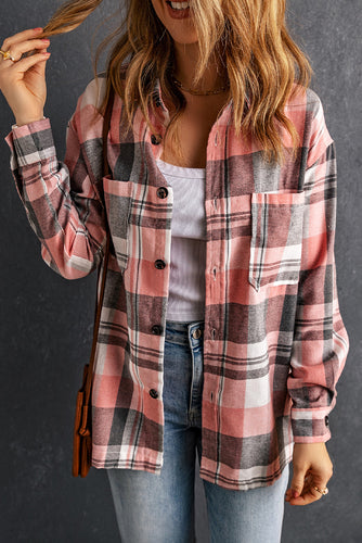 Plaid Dropped Shoulder Longline Shirt**