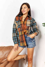 Double Take Plaid Curved Hem Shirt Jacket with Breast Pockets**