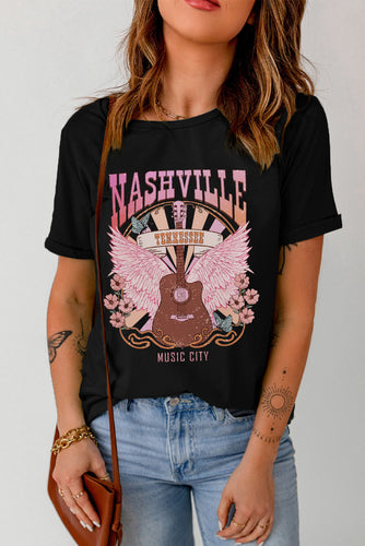 NASHVILLE TENNESSEE MUSIC CITY Graphic Round Neck Tee**