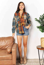 Double Take Plaid Curved Hem Shirt Jacket with Breast Pockets**