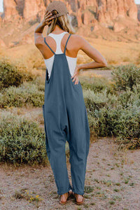 Double Take Full Size V-Neck Sleeveless Jumpsuit with Pockets**