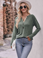 Double Take Buttoned Notched Neck Long Sleeve Top**