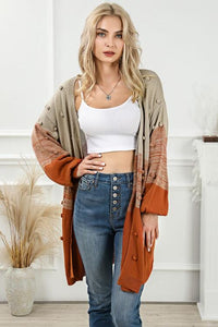 Color Contrast Ball Decoration Medium Long Cardigan**