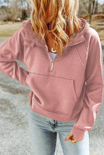 Half-Zip Thumbhole Sleeve Hoodie**