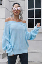 Off-Shoulder Ribbed Long Sleeve Pullover Sweater**