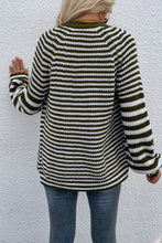 Striped V-Neck Button-Down Cardigan**