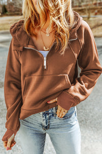 Half-Zip Thumbhole Sleeve Hoodie**