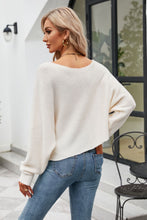 Boat Neck Horizontal Ribbing Dolman Sleeve Sweater**