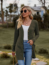 Ribbed Button-Up Cardigan with Pockets**