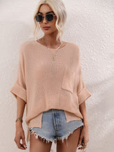 Boat Neck Cuffed Sleeve Slit Tunic Knit Top**