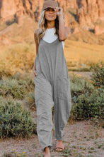 Double Take Full Size V-Neck Sleeveless Jumpsuit with Pockets**