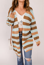 Full Size Striped Long Sleeve Openwork Cardigan**