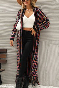 Multicolored Open Front Fringe Hem Cardigan**