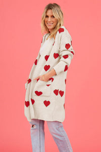 Heart Graphic Open Front Cardigan with Pockets