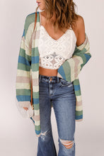 Full Size Striped Long Sleeve Openwork Cardigan**