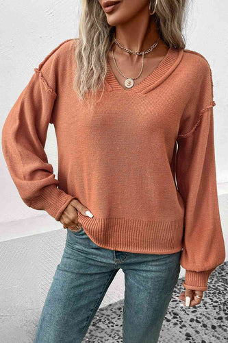 V-Neck Exposed Seam Sweater**