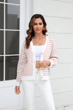 Button-Down Stripe & Plaid Contrast Pattern Cardigan