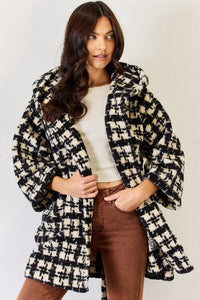 J.NNA Fuzzy Plaid Waist Tie Hooded Robe Cardigan**