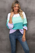 Color Block Round Neck Dropped Shoulder Sweater**