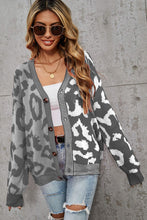 Leopard Button Front Ribbed Trim Cardigan**