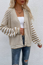 Striped V-Neck Button-Down Cardigan**