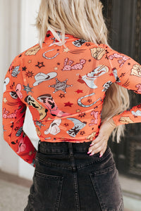 Printed Mock Neck Long Sleeve Bodysuit**