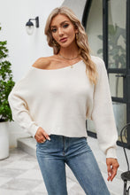 Boat Neck Horizontal Ribbing Dolman Sleeve Sweater**