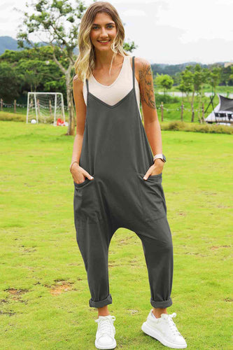 Double Take Full Size Sleeveless V-Neck Pocketed Jumpsuit**