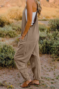 Double Take Full Size V-Neck Sleeveless Jumpsuit with Pockets**