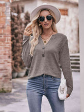 Double Take Buttoned Notched Neck Long Sleeve Top**