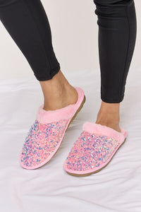 Forever Link Sequin Plush Round Toe Slippers**