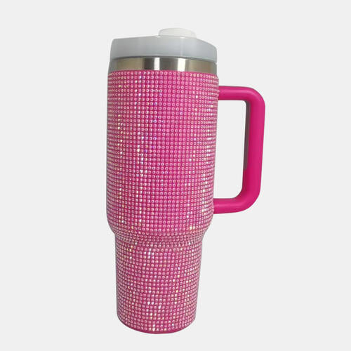 Rhinestone Stainless Steel Tumbler with Straw**