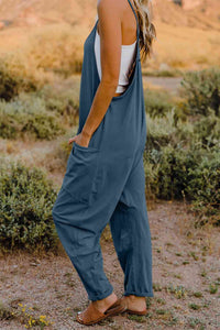 Double Take Full Size V-Neck Sleeveless Jumpsuit with Pockets**