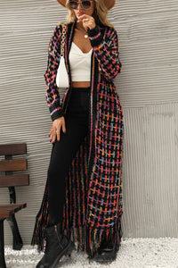 Multicolored Open Front Fringe Hem Cardigan**