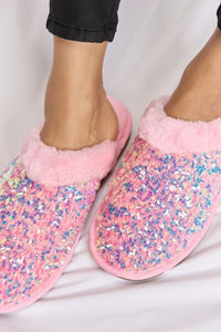 Forever Link Sequin Plush Round Toe Slippers**