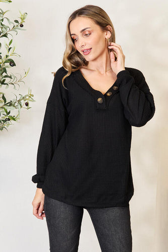 Zenana Buttoned Long Sleeve Blouse**