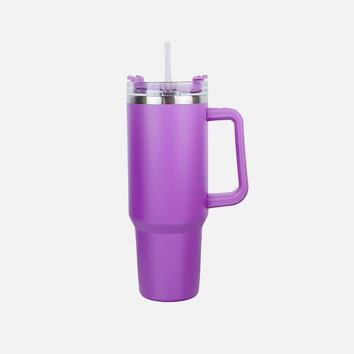 Stainless Steel Tumbler with Handle and Straw**