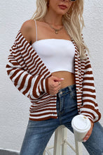 Striped V-Neck Button-Down Cardigan**