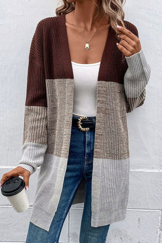 Color Block Open Front Rib-Knit Longline Cardigan**