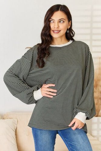 And The Why Oversized Striped Contrast T-Shirt