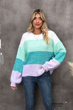 Color Block Round Neck Dropped Shoulder Sweater**