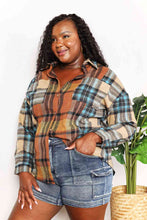 Double Take Plaid Curved Hem Shirt Jacket with Breast Pockets**