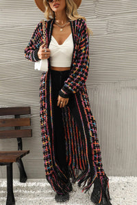 Multicolored Open Front Fringe Hem Cardigan**