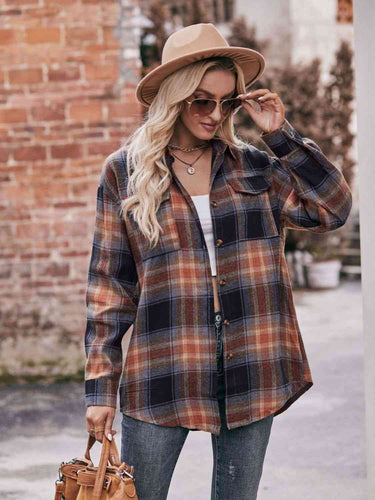 Plaid Dropped Shoulder Longline Shirt**